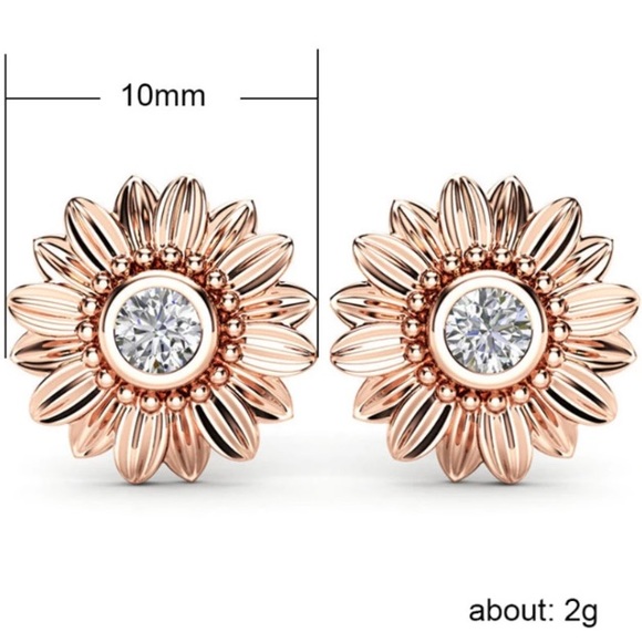 Rose Gold Sunflower Stud Earrings - Picture 4 of 5